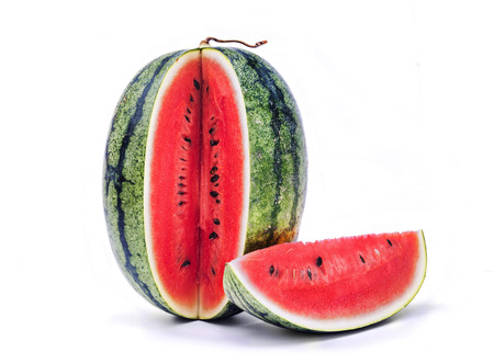 Watermelon slice isolated on white backgroundの写真素材