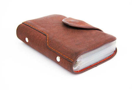 Leather card holder wallet isolated white backgroundの写真素材