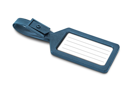 Luggage tag with copy space over white backgroundの写真素材