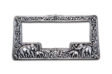 Silver frame carve elephant on white backgroundの写真素材