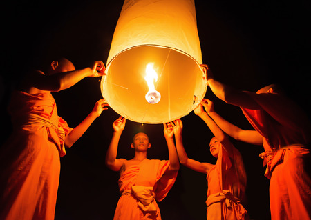 CHIANGMAI, THAILAND - OCTOBER 25 :Thai monk floating lamp. October 25 ,2014 in Tudongkasatarn,...