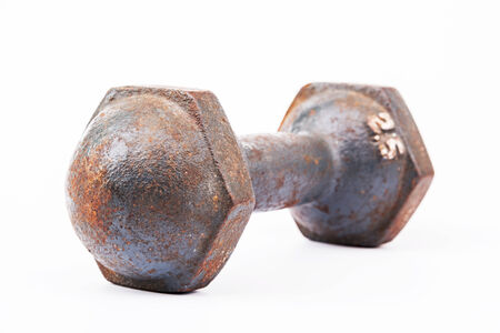 Old dumbbell isolated on white backgroundの写真素材