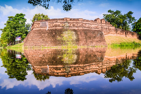Historical fortress and ancient wall in chiang mai, landmark of Thailand (700 years old)のeditorial素材