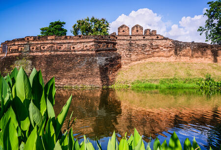 Historical fortress and ancient wall in chiang mai, landmark of Thailand (700 years old)のeditorial素材