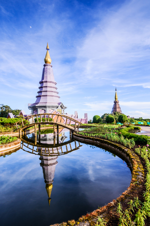 Two pagoda on the top in an Inthanon mountain, Chiang Mai, Thailand.の写真素材