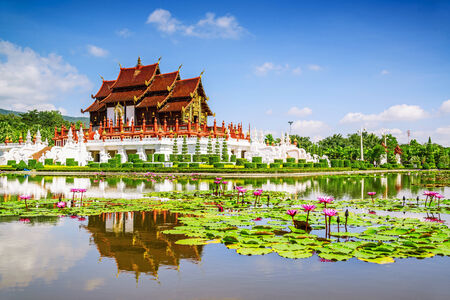 Traditional thai architecture in the Lanna style , Royal Pavilion (Ho Kum Luang), Chiang Mai, Thailand.のeditorial素材