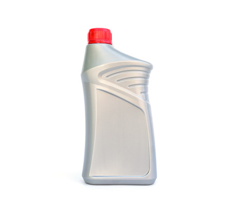 Plastic canister of motor oil isolated on white backgroundの写真素材