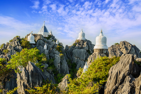 Wat Prajomklao Rachanusorn beautiful Thai Temple, Amazing temple on top of mountain at Lampang, North of Thailand.の写真素材