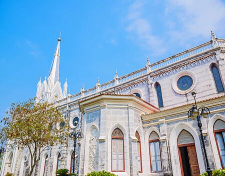 White christian church, Samut Songkhram Province, Thailand.の写真素材