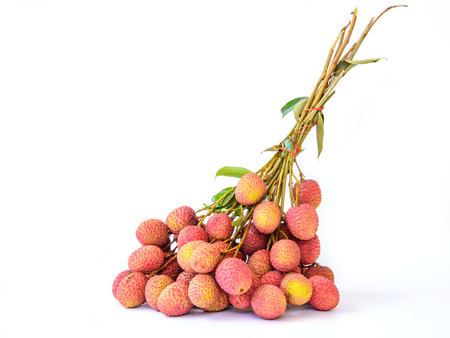 Ripe fruit of the lychee isolated on white の写真素材