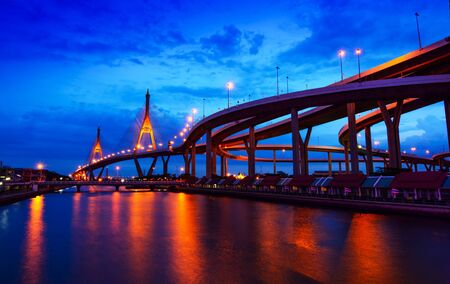 Bhumibol Bridge, Bangkok, Thailand,The bridge crosses the Chao Phraya River twice.