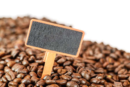 Coffee beans with blank chalkboard signsの写真素材