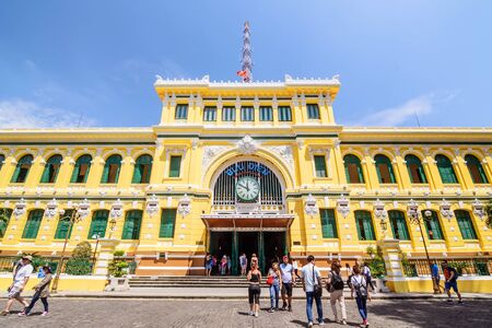HO CHI MINH CITY, VIETNAM - NOVEMBER 2,2015: Saigon Central Post Office in Ho Chi Minh city, landmark in Ho Chi Minh City, Vietnam on November 2, 2015. Ho Chi Minh is a popular tourist destination of Asia.のeditorial素材