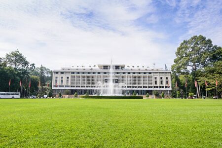 Reunification Palace (Independence Palace) on blue sky background in Ho Chi Minh city, Vietnam.のeditorial素材