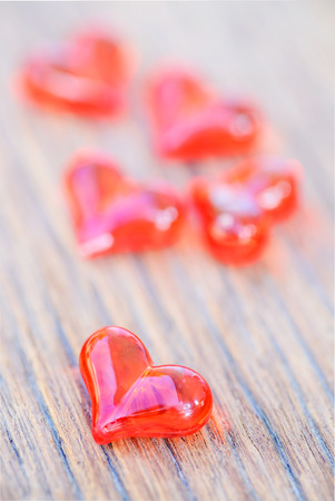 Valentines Day ,hearts on wooden backgroundの写真素材