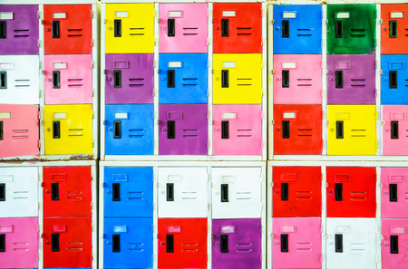 Rows of different colors metal lockersの写真素材