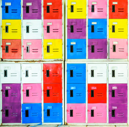 Rows of different colors metal lockersの写真素材