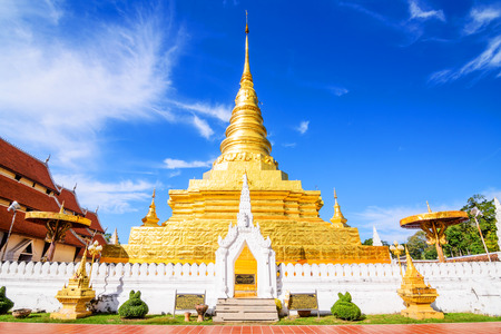 Golden Pagoda in Nan Province, Thailand. Phra That Chae Haeng Temple.の写真素材