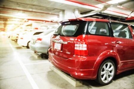 Blurred Parking Lot with bokeh light Backgroundの写真素材