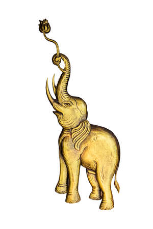 Carved Thai elephant on the gold wood isolated on white backgroundの写真素材