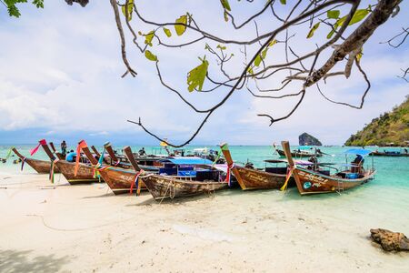 KRABI,THAILAND - MAY 7, 2016: Traditional longtail boat at Andaman sea, krabi province, Thailand.のeditorial素材