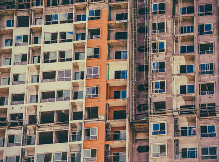 Concrete building is under construction, vintage filter stylesの写真素材