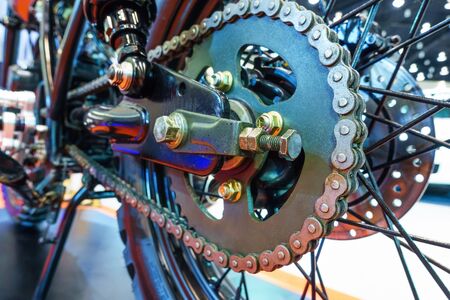 Rear chains and sprocket of motorcycle wheel, Motorbike chains.の写真素材