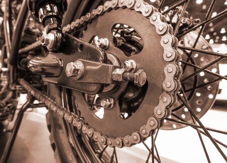 Rear chains and sprocket of motorcycle wheel, Motorbike chains.の写真素材