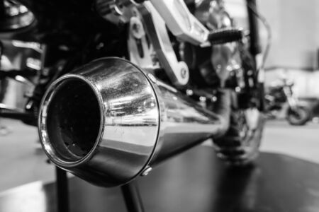 Motorcycle exhaust with black and white filterの写真素材
