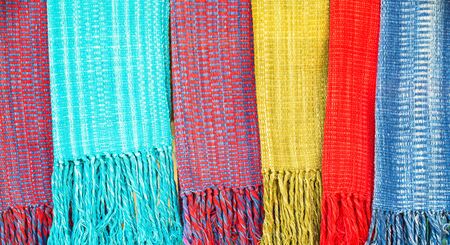 Close up detail of hand woven scarf textureの写真素材