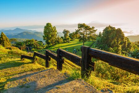 Morning sunrise over mist , Huai Nam Dang National Park, Chiang Mai, Thailand, landscape, travel and nature conceptのeditorial素材