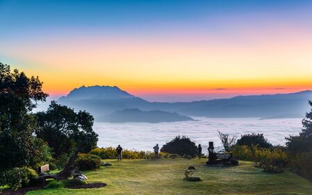 Morning sunrise over mist , Huai Nam Dang National Park, Chiang Mai, Thailand, landscape, travel and nature conceptの写真素材
