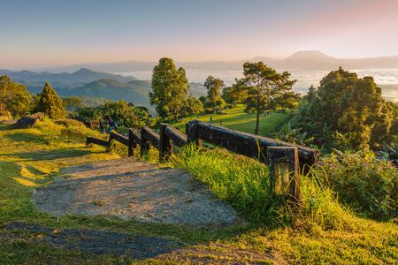 Morning sunrise over mist , Huai Nam Dang National Park, Chiang Mai, Thailand, landscape, travel and nature conceptのeditorial素材