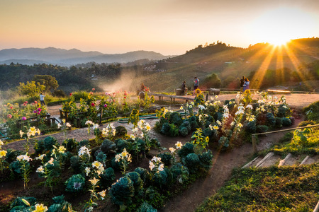 CHIANG MAI, THAILAND- January 28 :  Mon Cham mountain landscape and tourists in sunset, Chiang Mai, on January 28, 2017 in Thailand.のeditorial素材