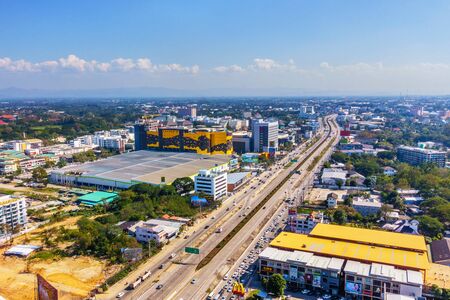 Aerial view from plane of Chiang Mai City, Thailand, Landscape of Chiang Mai City in Thailand. 28 January 2017.のeditorial素材