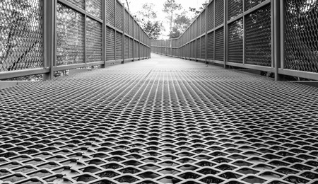 Metal footbridge and walkway , Black and White Filter Effectの写真素材