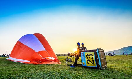 CHIANG RAI, THAILAND - FEBUARY 18: Balloons flying air over the Singha Park, International Balloon Festival year 2017, Febuary 18, 2017 in Chaing Rai, Thailand.のeditorial素材