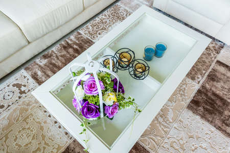 Modern living-room interior with white couchの写真素材