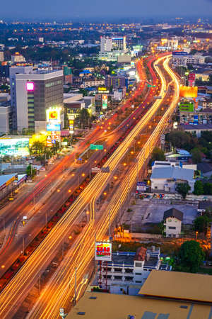 CHAING MAI, THAILAND - MARCH 18: Aerial view of Chiang mai cityscape at night on March 18, 2017 in Chiang Mai, Thailand.のeditorial素材