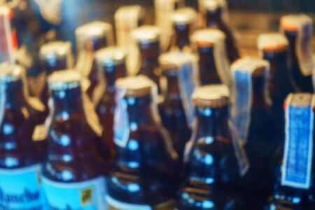Blurry various fresh beverage and beer, Drink products in shop for backgroundの写真素材