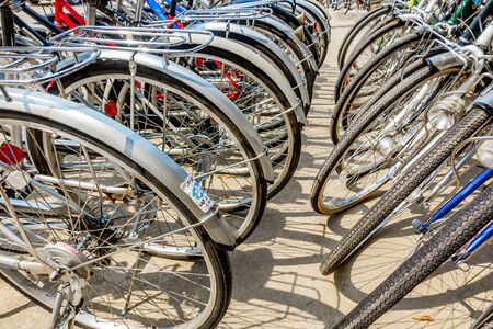 TAK, THAILAND - APRIL 5, 2017: large numbers of bicycles are parked near the Station. Parking space...