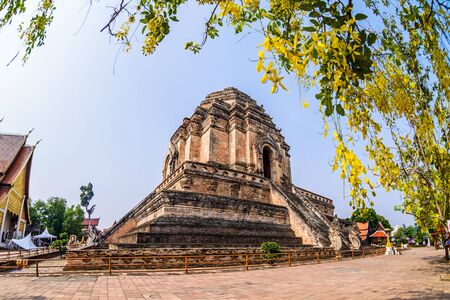 Wat Chedi Luang is a Buddhist temple in the historic centre of Chiang Mai, Thailandの写真素材