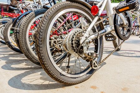 TAK, THAILAND - APRIL 5, 2017: large numbers of bicycles are parked near the Station. Parking space for bicycles is limited due to large scale construction works.のeditorial素材