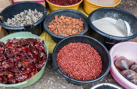 spices in luang prabang market, laos.の写真素材