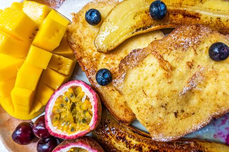 Very fruit toast- Banana/ cherry, passion fruit /mango and honey with watermelon juice