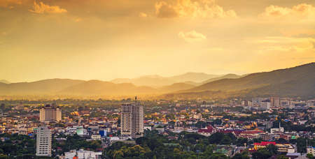 Beautiful cityscape sunset and sky over Chiang Mai in Thailand.の写真素材