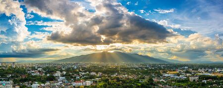 THAILAND, CHIANG MAI - AUG 29, 2017: Beautiful cityscape sunset and sky over Chiang Mai in Thailand.のeditorial素材