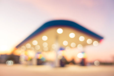 Out of focus twilight gas station, Abstract blurred of gas station in twilight.の写真素材