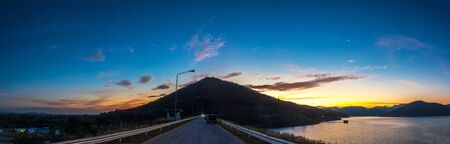 Sunset over the dam, Mae Kuang Dam at Chaing Mai province in THAILAND.