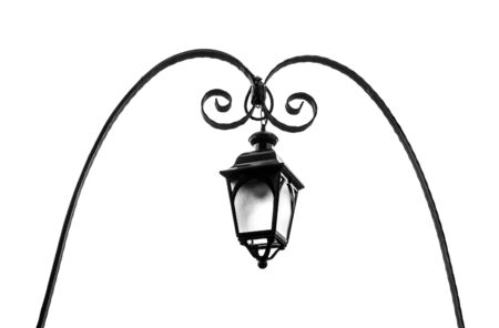 Vintage street electrical lamp in garden , Black and white image.の写真素材